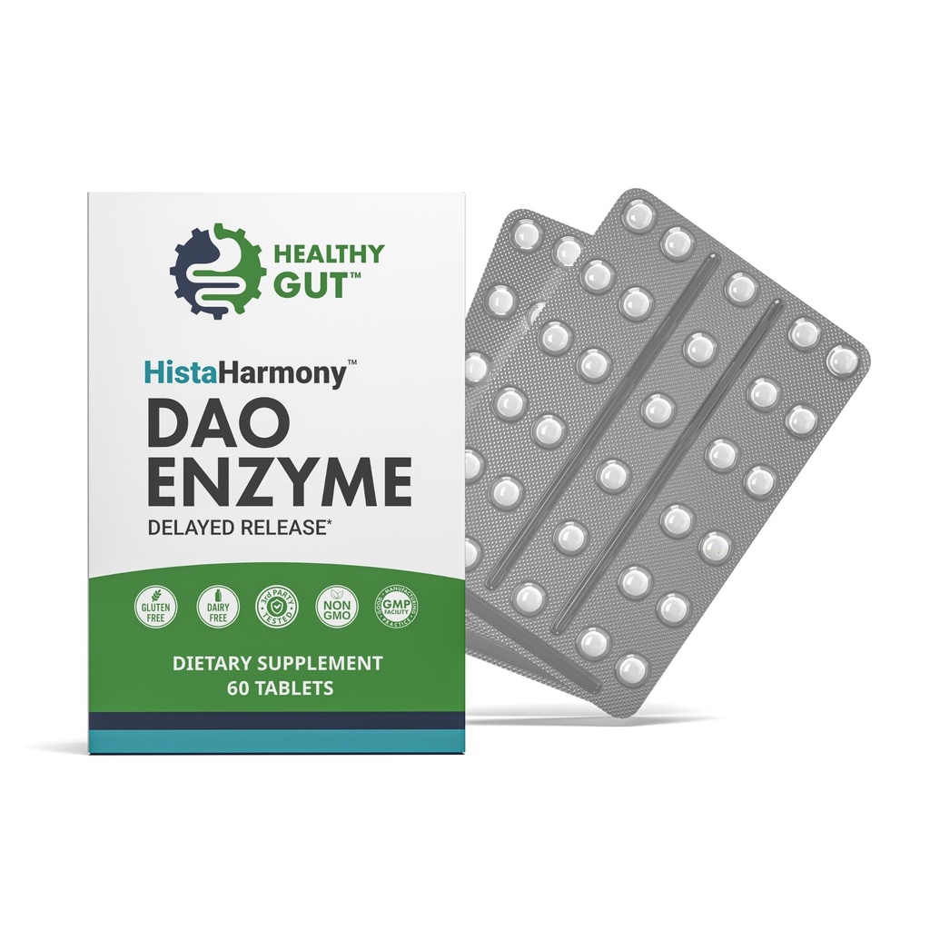 Hälsosam Gut HistaHarmony | Fördröjd frisättning DAO Enzyme Supplement | 30 000 HDU Diamine Oxidase Histamine Blocker | 60 portioner