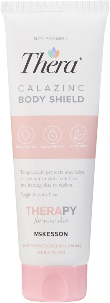 McKessons Thera Calazinc Body Shield, Calamine med Zinc Cream -Skin Barrier Ointment för Eczema, Psoriasis, Diaper Rash - 4 oz. Tube, 1 greve