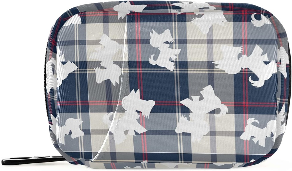 Plaid Scottish Dog Pill Box 7 Day Pill Case Travel Pill Organizer Bag med Zipper Portable Weekly Case Compact Size för vitamin Supplement Holder