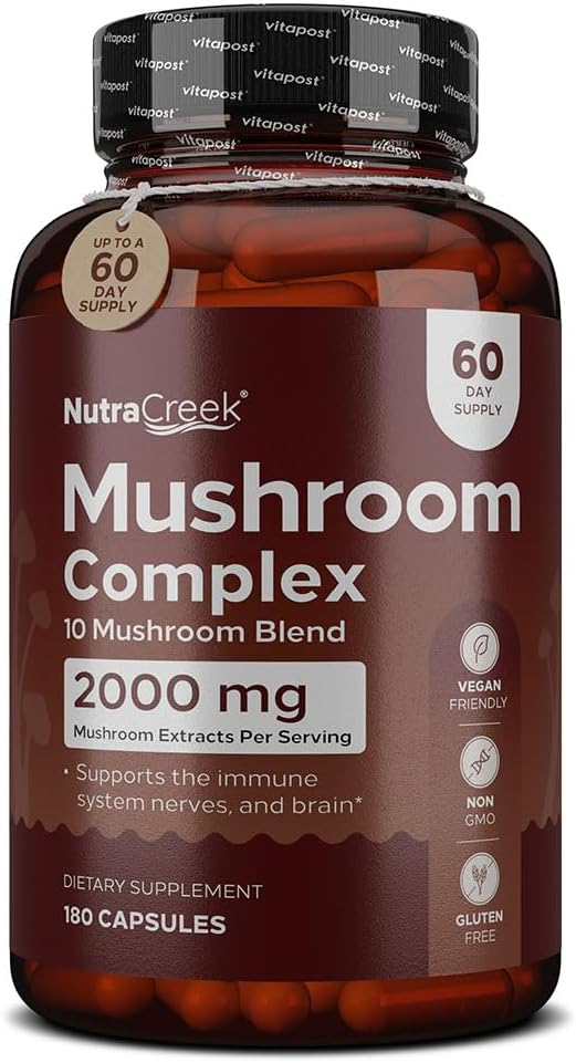 Mushroom Complex | Cordyceps Mushroom, Reishi, Shiitake, Maitake och Lions Mane Supplement. Ett 10-svampstillägg för att stödja ditt sinne och kropp | 180 Mushroom kapslar