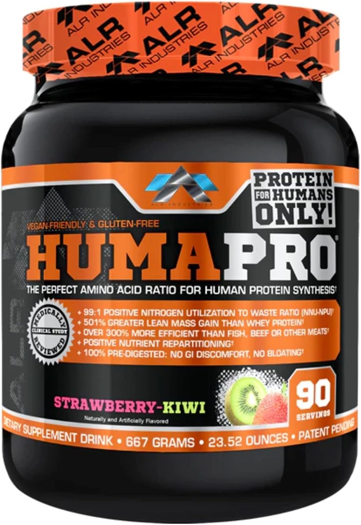 Humapro | Aminosyror Protein Matrix för människor | 99% Utilization för Lean Muscle | Vegan, Gluten Free | 667g / 90 portioner (Strawberry Kiwi)