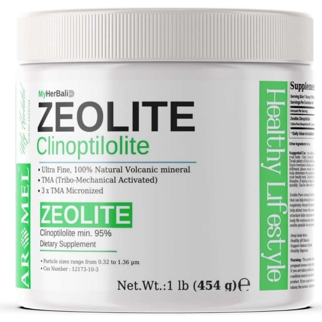 Zeolite Powder | 1 pund - 454 g | Ultra FINE Less-Than 1 μm | Clinoptilolite 95% | 3X aktiverad | Säker, Gentle och effektiv energi | Original Zeolite Powder (454 Servings) | Myherbalid