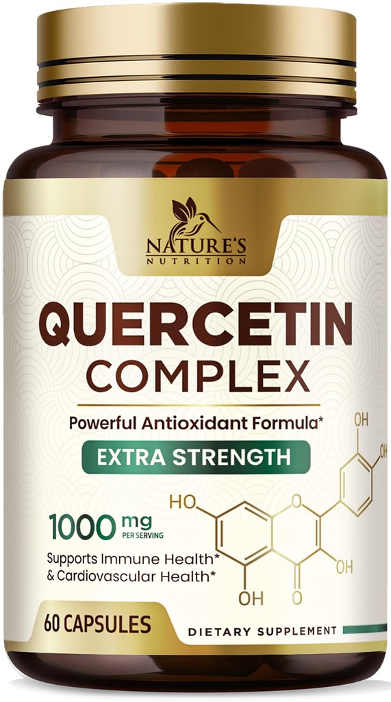 Quercetin Supplement 1000mg - Naturligt, växtbaserat stöd för immun, cellulära, andnings- och säsongsförändringar - Extra styrka Quercetin Dihydrate från Sophora Japonica - 60 Veggie Capsules