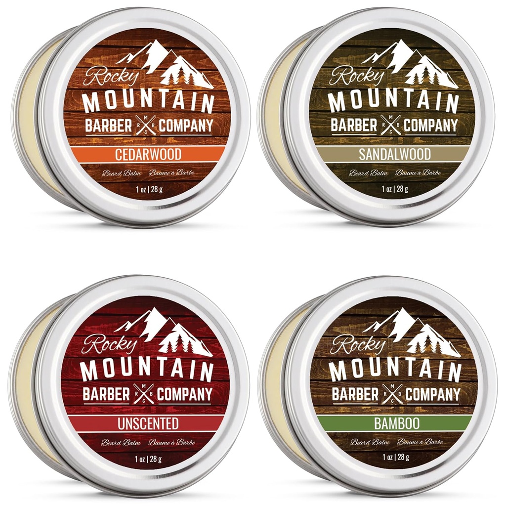 Skägg Balm Variety Pack - 4 naturliga prover (1 oz varje) med Argan Oil, Shea Butter, Coconut Oil & Jojoba Oil - Rik i vitaminer & mineraler