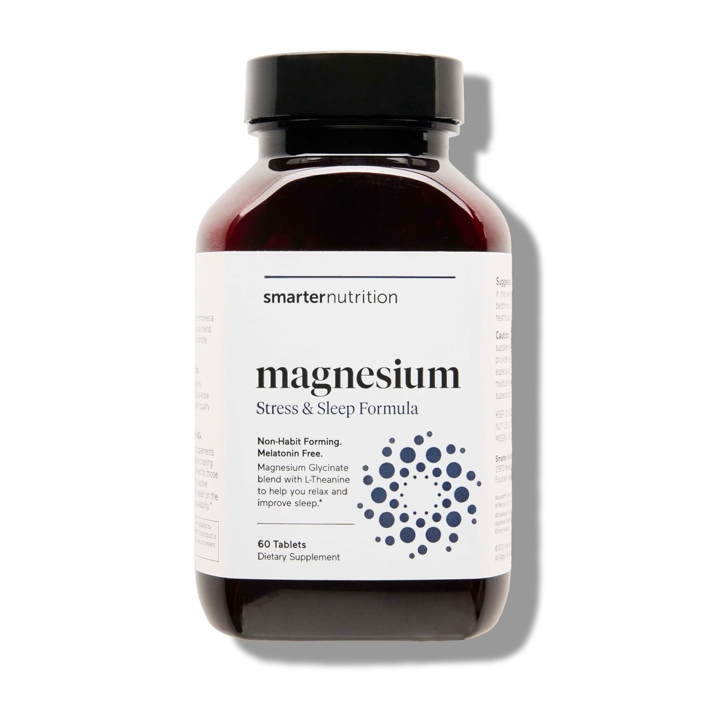Smartare Nutrition Magnesiumkomplex - Chelated Magnesium Glycinate + Citrate, Malate for Sleep, Relaxation, Muscle & Nerves + Clinically Proven L-Theanine, Non-GMO-60 Tablet[30-Day Supply]