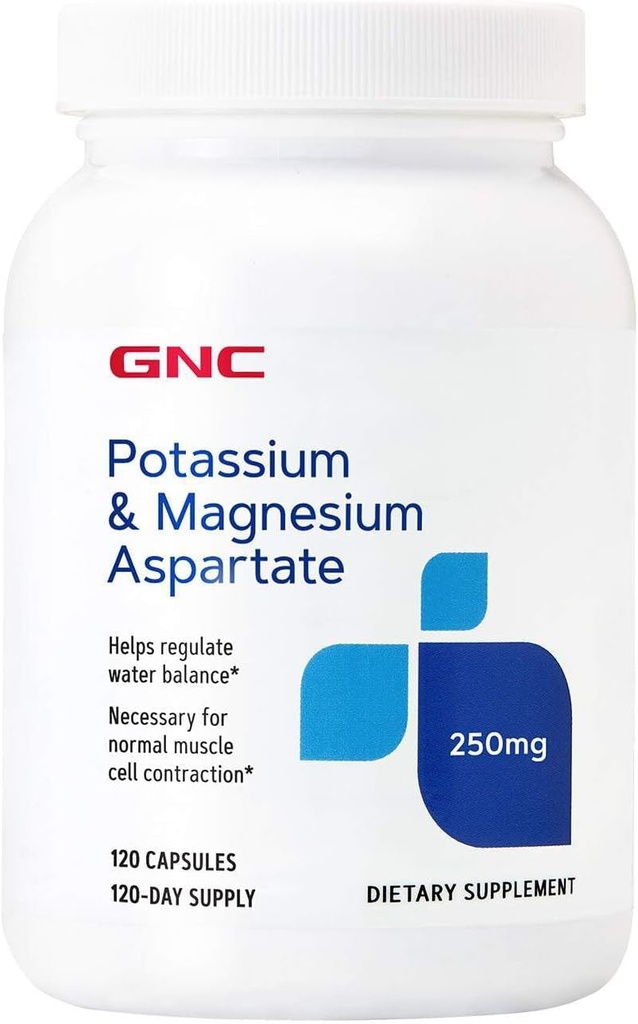 GNC kalium och magnesium Aspartate 250mg Supplement, hjälper till att reglera vattenbalans, 120 portioner