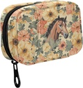 Fustylead Vintage Hand Draw Brown Horse och Flower Pill Organizer för Purse, Weekly Portable Pill Box med Zipper för att Lagra Vitaminer Fish Oils Medications Supplements