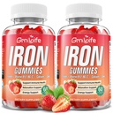 Järngummies för kvinnor, män och barn, sockerfri järntillskott med kalcium, Zink, folat och vitamin B12, C, B6 - för blodbyggnad och energistöd, Anemi, jordgubbar, 120 greve