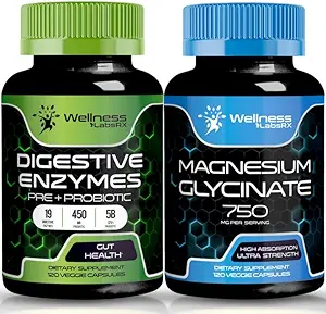 WELLNESS LABSRX Digestive Enzymes med probiotika och prebiotika | Magnesium Glycinate Capsules