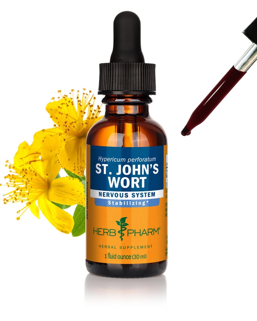 Herb Pharm St John's Wort Liquid Extract för positivt humör och känslomässig balans, Cane Alcohol, 1 Ounce