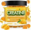 Kreatinmonohydrat Gummies för män och kvinnor 120 CT - 5600 mg kreatinmonohydrat per servering, tuggbar kreatinmonohydrat för muskelstöd och energiökning, sockerfri, Vegan (Mango smak)