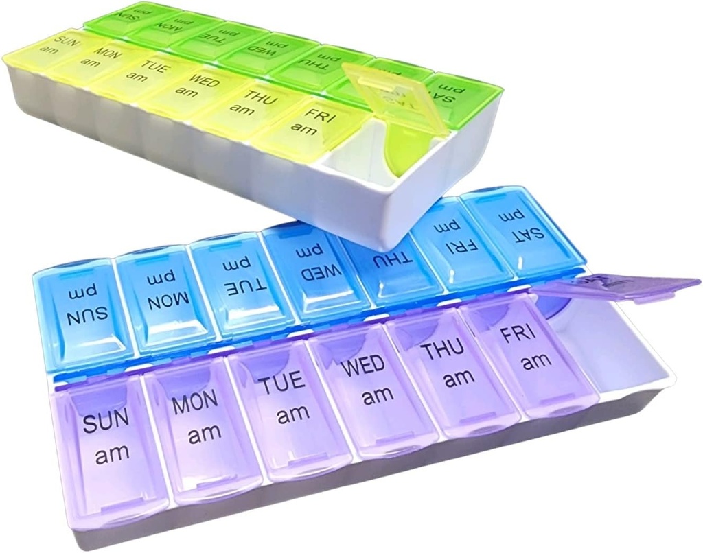 Två gånger om dagen Pill Organizer - söndag genom lördag Container för vitaminer och piller AM P.M. (1)