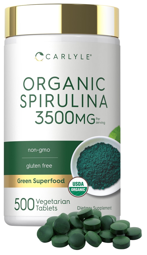 Carlyle Organic Spirulina tabletter 3500mg | 500 greve | Non-GMO & Gluten fri tillägg