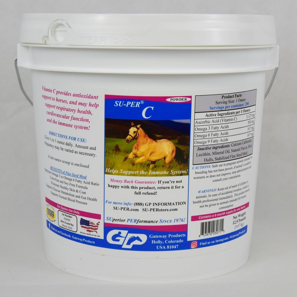 SU-PER C Vitamin C för hästar - Equine Antioxidant & Immune Support Supplement - Häst Vitaminer & Minerals Supplement - 12,5 Pounds