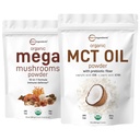 Micro Ingredients Organic Mega Mushroom Powder 10oz & Organic MCT Oil Powder 1lb Bundle 2 Pack | 10 i 1 Mushroom Complex | C8 MCT Olja, växtbaserad krämare