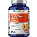 NusaPure Flush Free Niacin 500mg 250 caps (Vegan,Non-GMO & Vegan) Bioperin