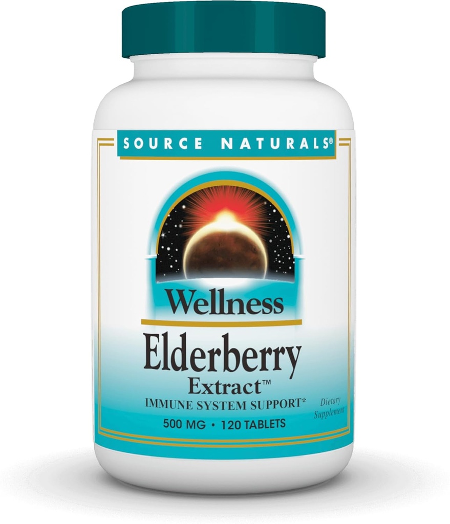 Källa Naturals Wellness Elderberry Extract för Immune System Support * - 500 mg, 120 tabletter
