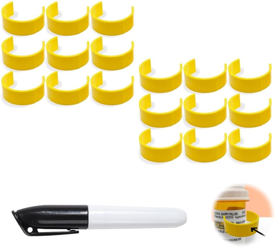Clips för Pill Bottles, Medicine Bottle Label Clips för Easy Medication Identification - Pack med Marker, Labels (18pcs)