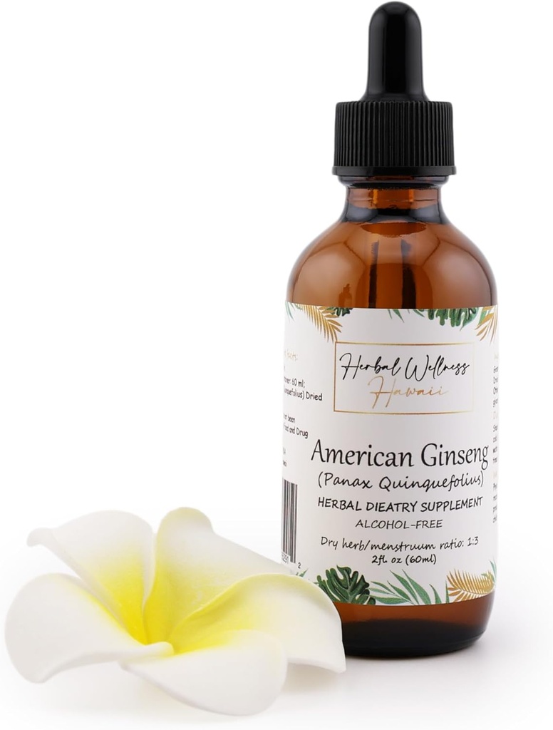 American Ginseng Liquid Extract (Panax Quinquefolius) - Kosttillskott för energi och immunitetsstöd, organisk grönsaksglycerin, 2 Fl.oz