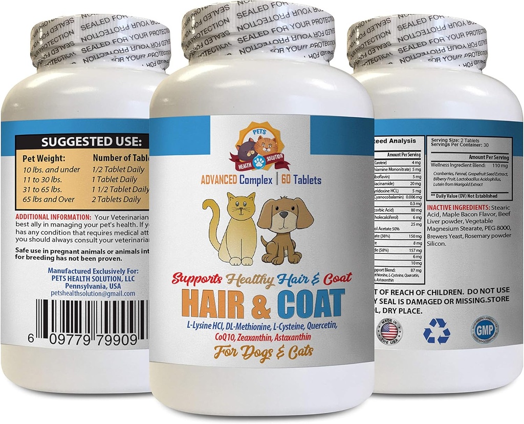 Cat Skin och Coat Treat - Husdjur Hår och Coat Boost - för hundar och katter - Stöder Hälsosamma hudhår Naglar - Vitamin Supplement för katter - 1 flaska (60 tabletter)