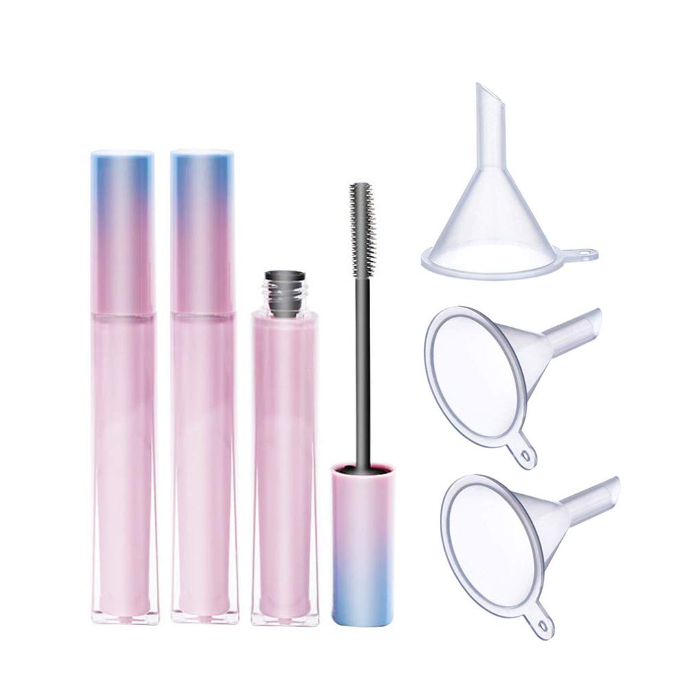 3 bitar 7 ml Luxury återanvändbar tomma Mascara rör med Eyelash Wand Empty Bottle Tube Container för Eyelash Growth Oil Mascara med Borste och 3 Funnels Home och Travel Use Pink Gradient