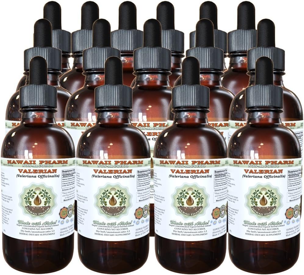 Valerian Alcohol-Free Liquid Extract, Organic Valerian (Valeriana Officinalis) Dried Root Glycerite Natural Herbal Supplement, Hawaii Pharm, USA 15x4 fl.oz