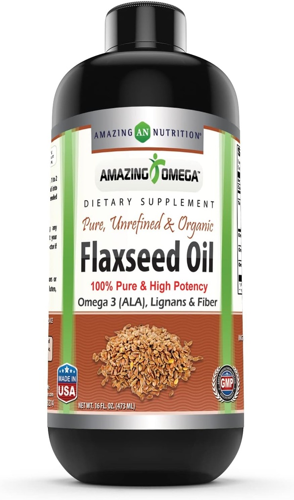 Fantastisk Omega Flaxseed Oil Supplement | Omega 3, Lignans & Fiber | 16 Oz | Non-GMO | Gluten Free | Tillverkad i USA