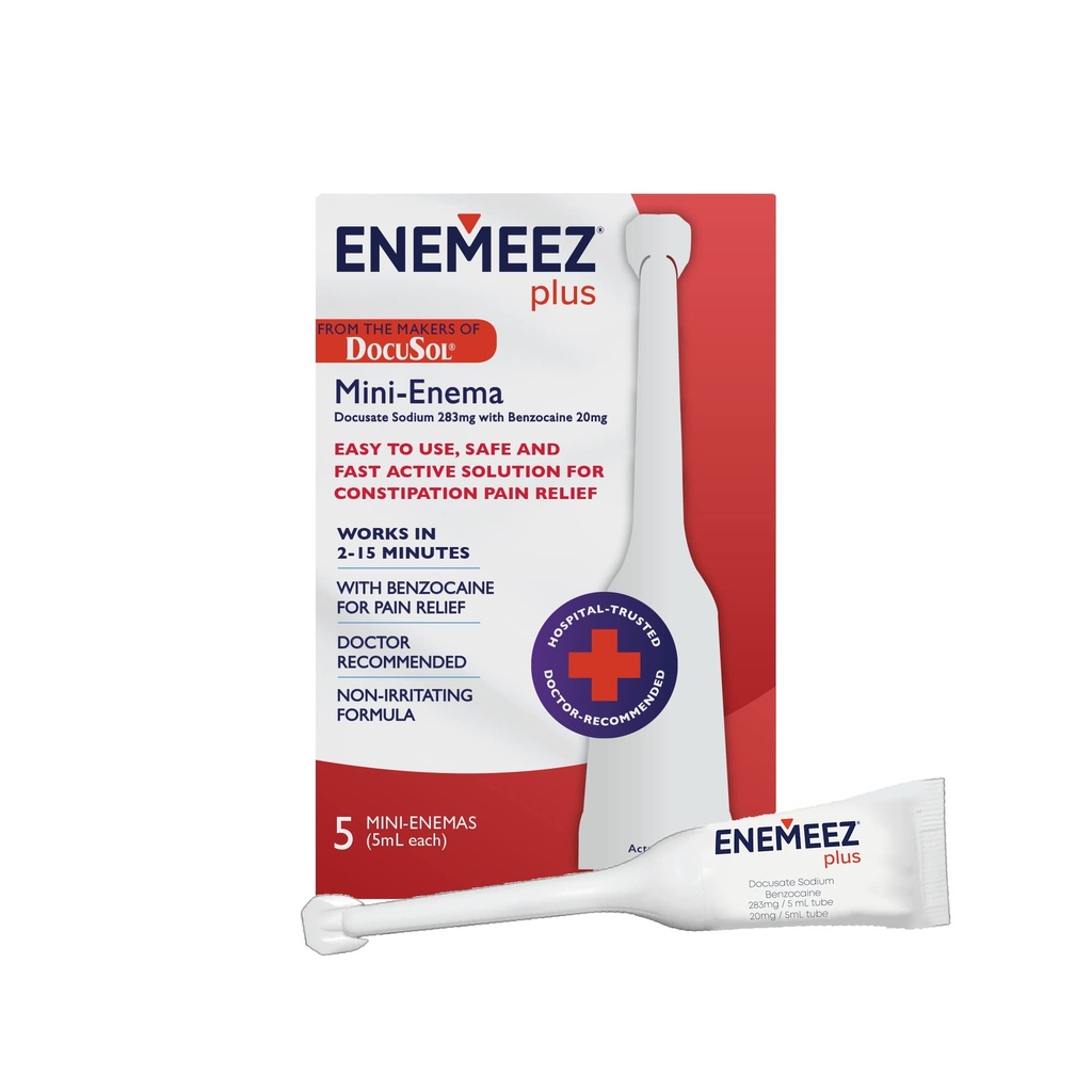 Enemeez Docusol Plus Docusate Sodium Enema - Clear 5 ml, 5 greve, Fast-Acting för förstoppning