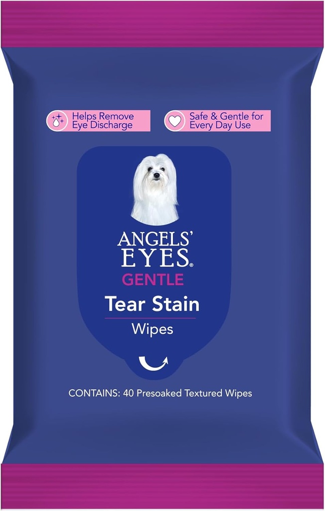 ANGELS EYES Face, Eye & Paw Cleansing & Tear Stain Wipe, Large 4 "x7" Hypoallergenic Dog & Cat Wipes, Reduce Tear Stains, Dirt och Discharge, Fragrance Free, 40 Count