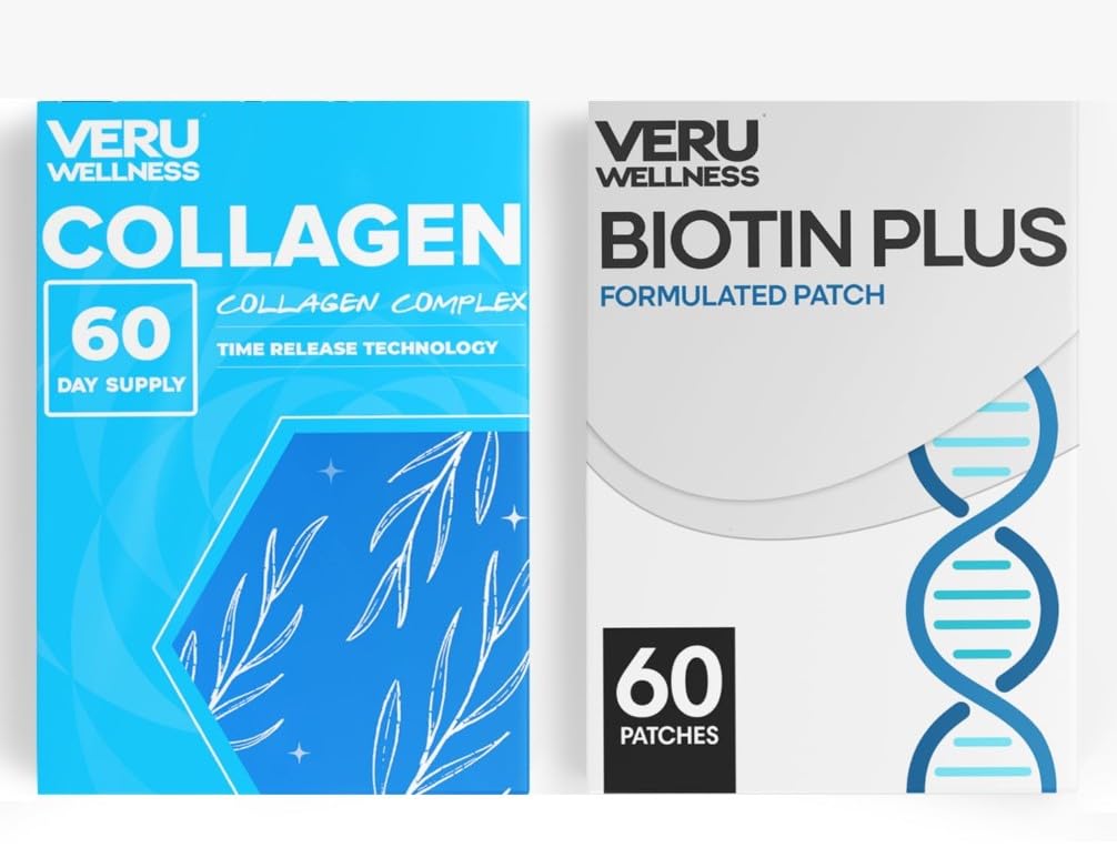 Veru Wellness Hair Skin Nail Duo Lifestyle Patches - Biotin Collagen - Self Adhesive Time Release Topical Patch, 8-10 timmar (60 dagars leverans)