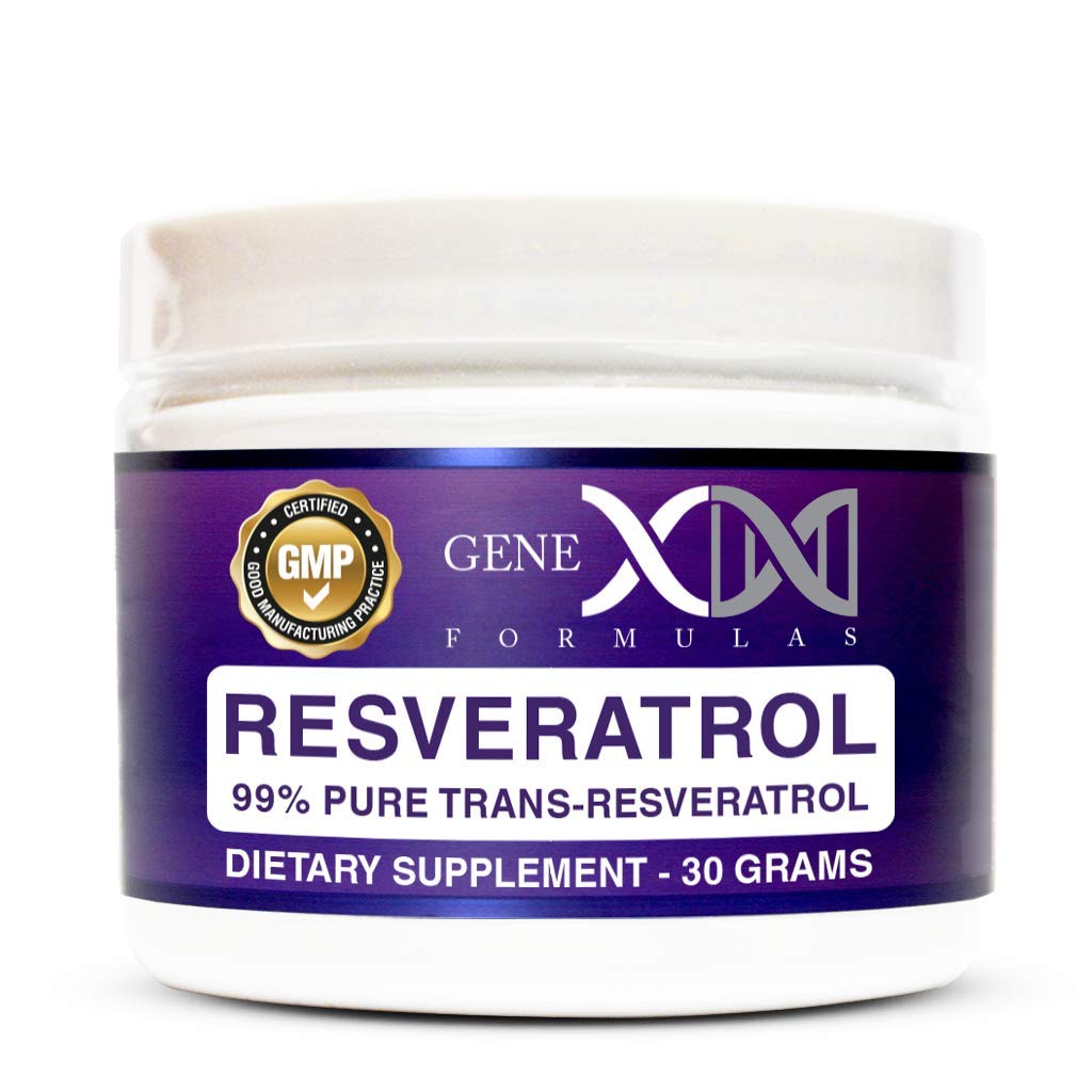 GENEX Trans Resveratrol 1000mg pulver som serverar 99% ren mikroniserad farmaceutisk grad | 30 portioner / 30Grams | 1 Gram Per dag 30-dagars leverans gjord i en GMP & NSF Certified Facility