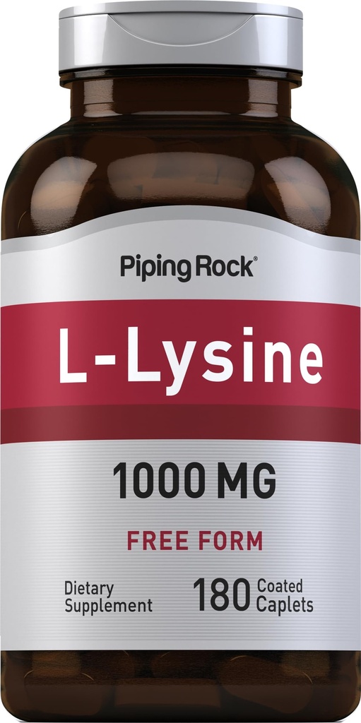 Piping Rock L-Lysine 1000mg | 180 Caplets | Gratis Form | Vegetarian, icke-GMO, Gluten Free