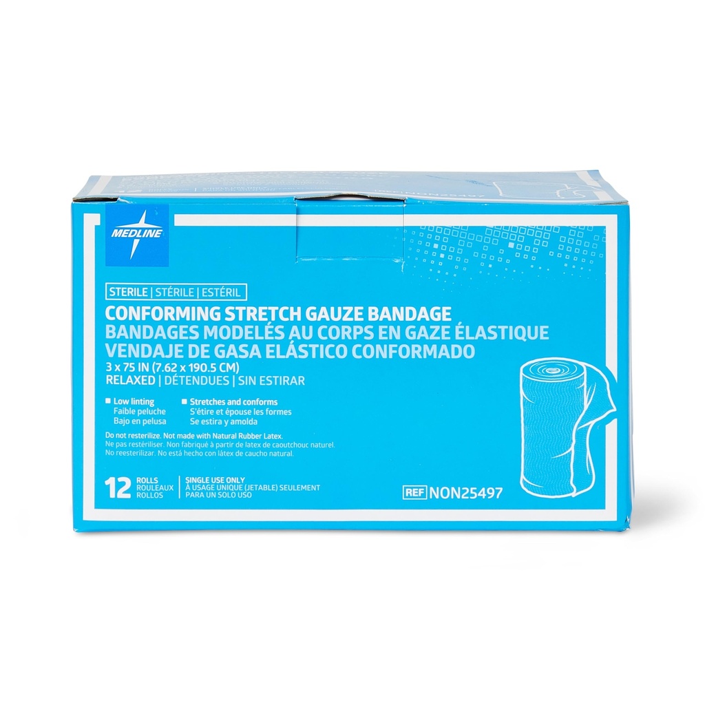 Medline Sterile Conforming Gauze Bandages, 3 "x 75", Idealisk för Wound Care, paket med 96