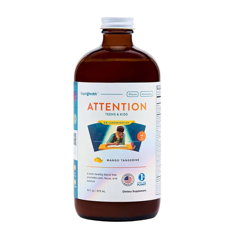 LIQUIDHEALTH Attention Liquid Multivitamin för barn & tonåringar - Förbättrar minnesretention, koncentration, fokus, humör, avkoppling och lugn - Tillverkad i USA, Stor smak, Vegan, Sugar-Free (16 oz)
