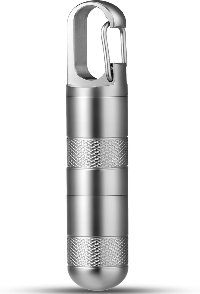 TISUR Small Titanium Pill Case, Keychain Pill Holder Travel Pill Box Container,Portable Pill Organizer Waterproof Metal Pill Case Bottle (Gray Titanium Medium - 2,16 tum)