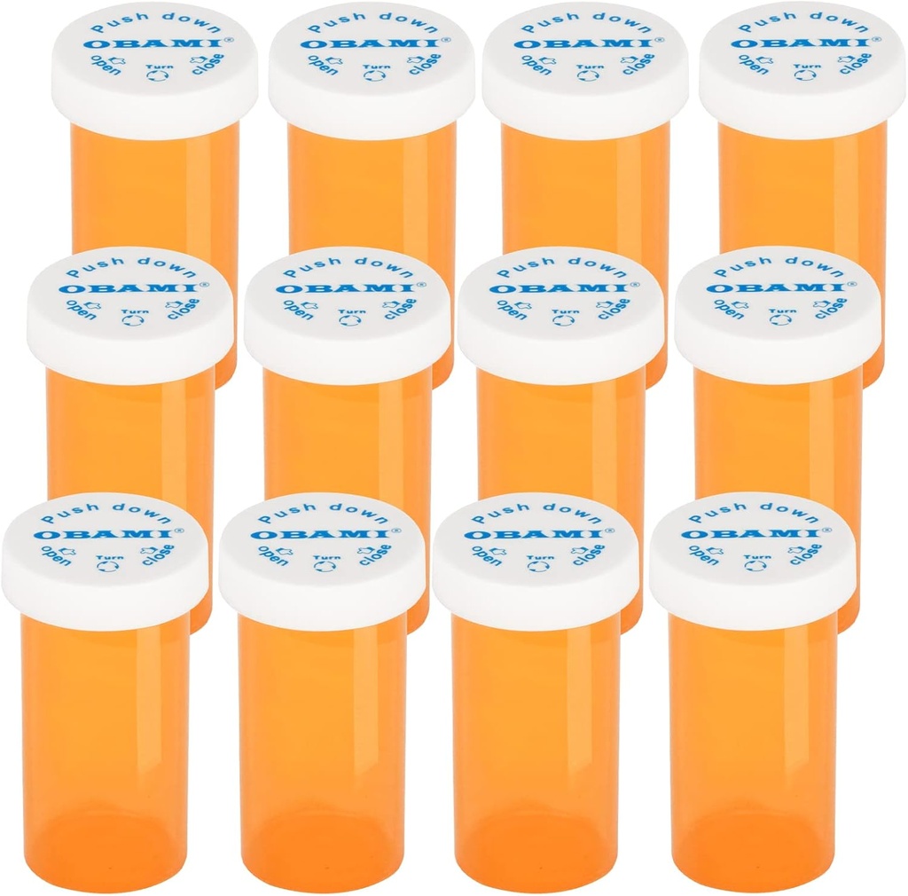 Plastmedicin Pill Bottles with Child Resistant Caps - Push Down and Turn - Prescription Vial, Medicine Container, Pill Cases Dispenser Organizers (12pcs, 30 Dram)