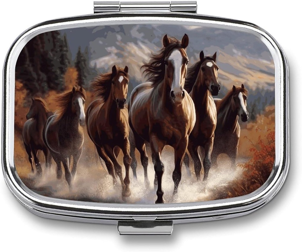 Horses Square Pill Box, 2 Compartment Decorative Pocket Pill Box för ficka eller väska Portable Mini Travel Medicine Tablet Vitamin Holder Organizer Pill Case