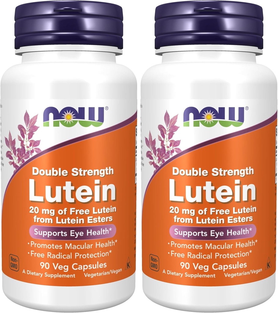 NOW Supplements, Lutein 20 mg with 20 mg of Free Lutein from Lutein Esters, 90 Veg Capsules (Pack of 2)