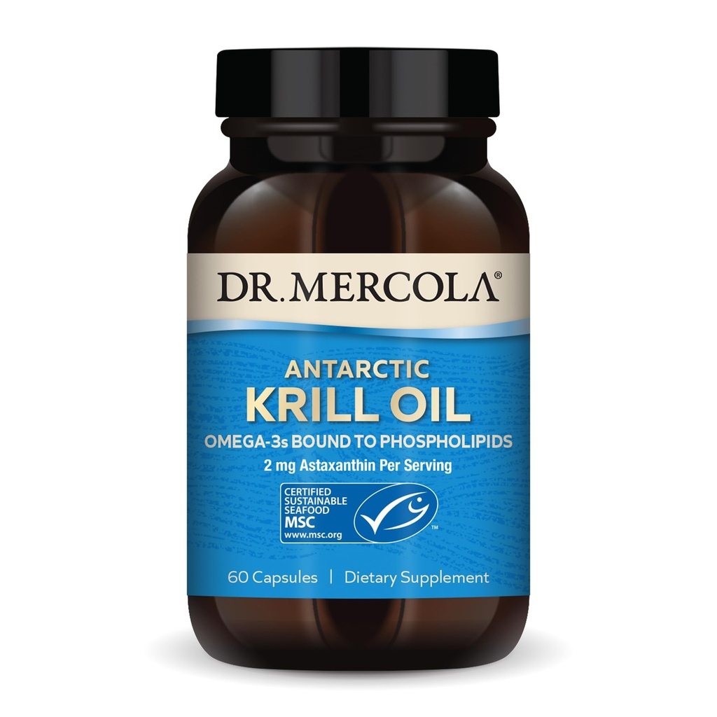 Dr Mercola Antarctic Krill Oil - 1000 mg - Omega-3 Supplement med EPA & DHA - Stöder hjärna, hjärta, gemensam och immun hälsa - GMO-fri, glutenfri och sojafri - 60 kapslar (30 portioner)