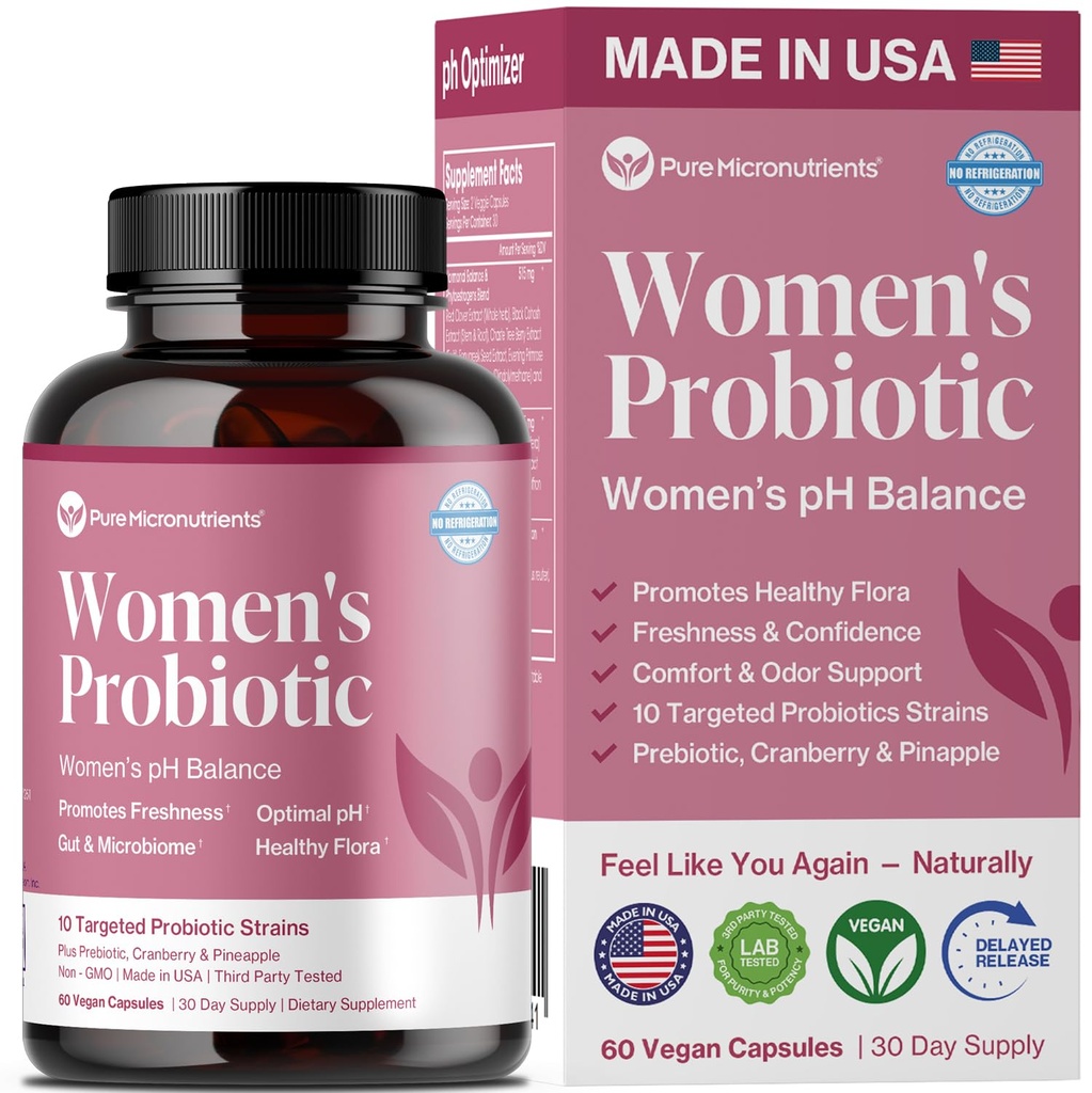 Rena mikronäringsämnen pH Balance Vaginal Probiotics for Women - Odor & Itch Support - Vaginal Health Pills med Cranberry, Lactobacillus & Prebiotics - Feminine Wellness Daily Supplement - 60 kapslar
