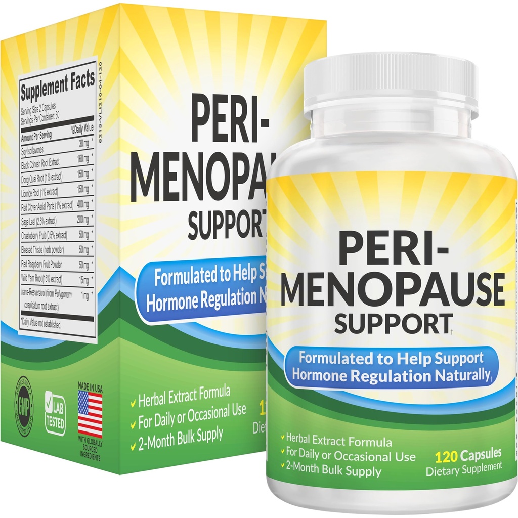 2-månaders PeriMenopause Supplements (All-in-1) Women's Hormone Support | Blanda av 11 örter och extrakt | Peri-Menopause Supplement för kvinnor | Kvinnlig hormonbalans | 60-dagars leverans | 120 kapslar