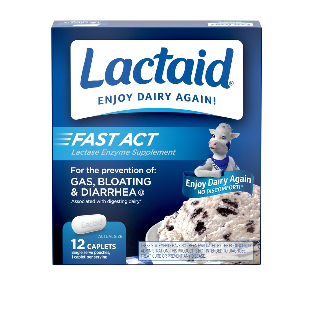 Lactaid Fast Act Lactose Intolerance Relief Caplets med Lactase Enzyme för att förhindra Gas, Bloating & Diarrhea På grund av Laktoskänslighet, Perfekt för Resor & On-The-Go, 12 Packs av 1-Count
