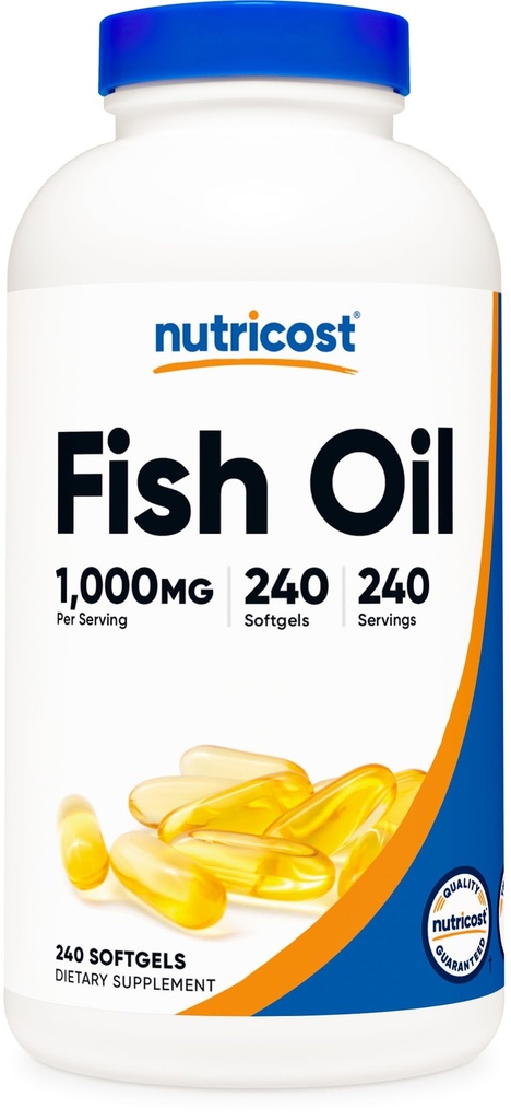 Nutricost Fish Oil Omega 3 Softgels med EPA & DHA (1000mg fiskolja, 560mg Omega-3), 240 Softgels, icke-GMO, Gluten Free.