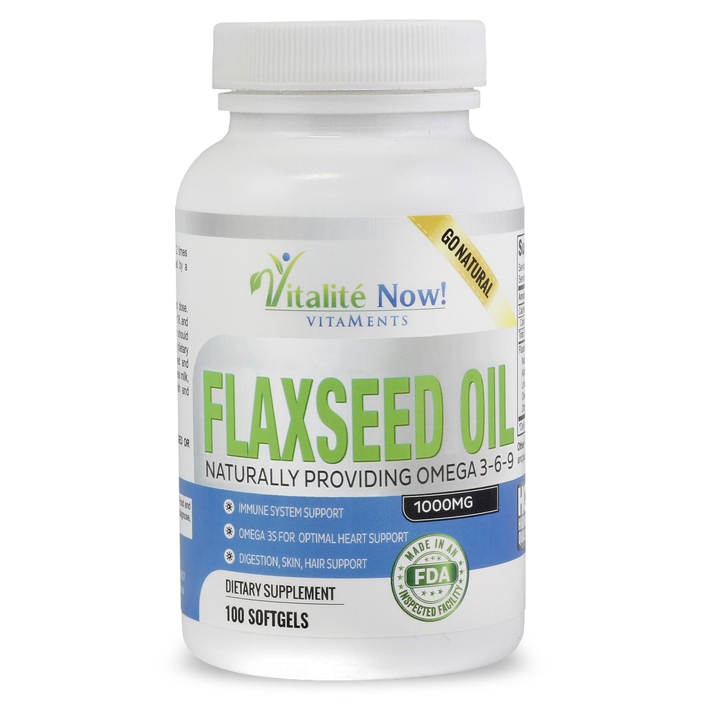 Organic Flaxseed Oil Softgels - 1000mg Premium, Virgin Cold Pressad från Flax Seeds - Hair Skin & Nails Support - Omega 3-6-9 Supplement - 100 Count - Mer än 3 månaders leverans!