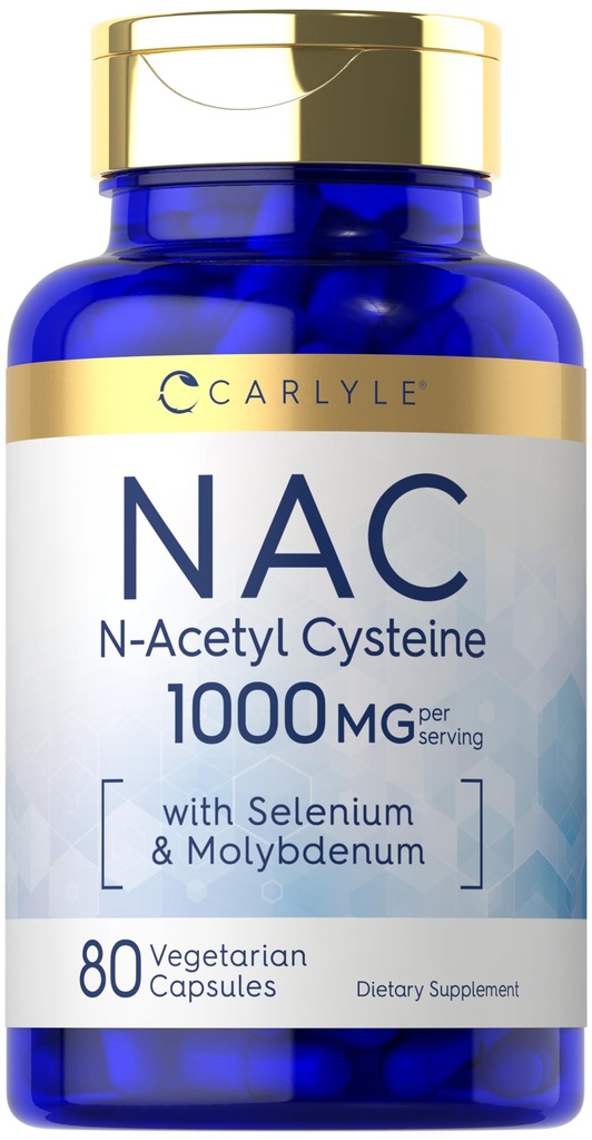 Carlyle NAC Supplement N-Acetyl Cysteine 1000mg | 80 kapslar | med Selenium & Molybdenum | Vegetarian, Non-GMO & Gluten Free