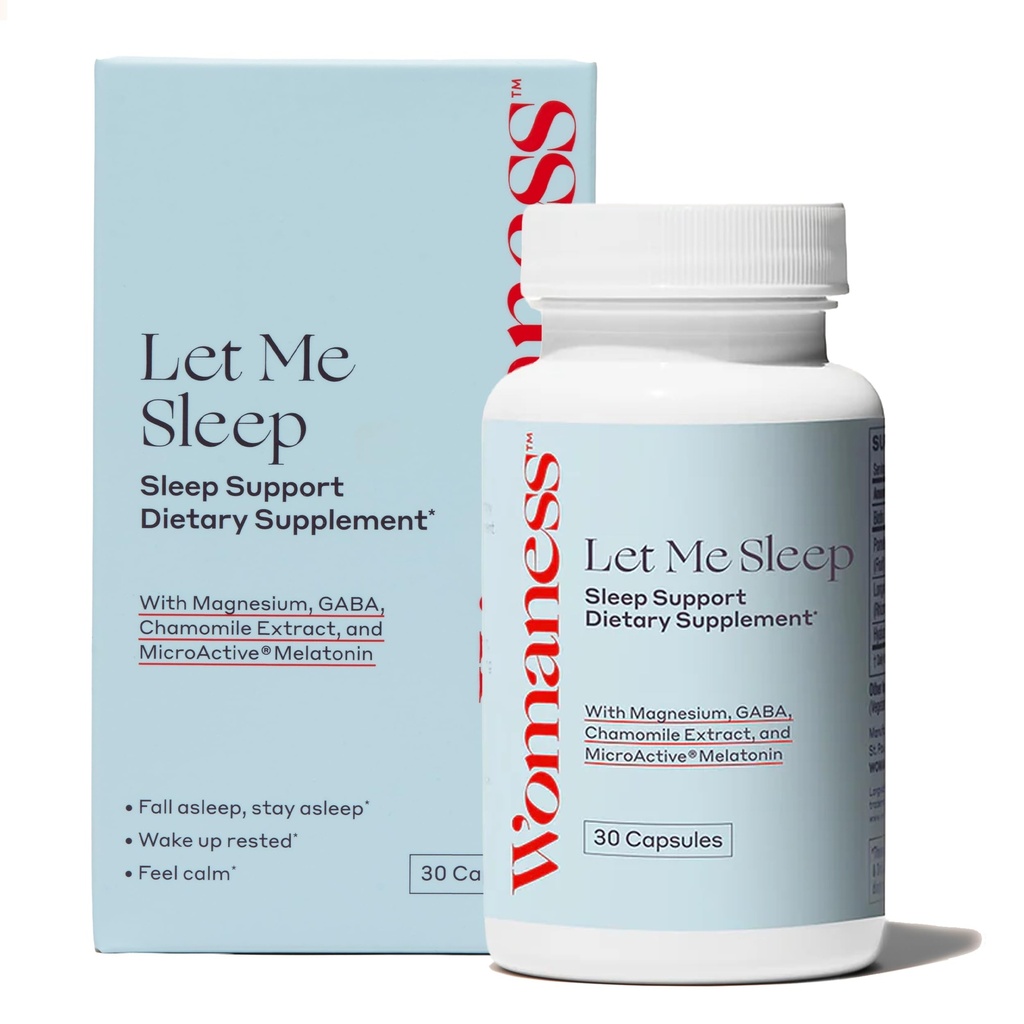 Womaness Låt mig sova kosttillskott för vuxna - naturlig sömnhjälp med Melatonin 3mg, Magnesium Supplement, GABA & Chamomile Extract för Restful Sleep - Nighttime Support för sömn - 30 kapslar