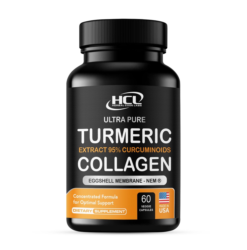 Gurkmeja Curcumin 95% Extract & Collagen Capsules - NEM främjar Knee Comfort & flexibilitet - Eggshell Membran w Naturligt Occurring Glucosamine Chondroitin Hyaluronic Acid- Made i USA
