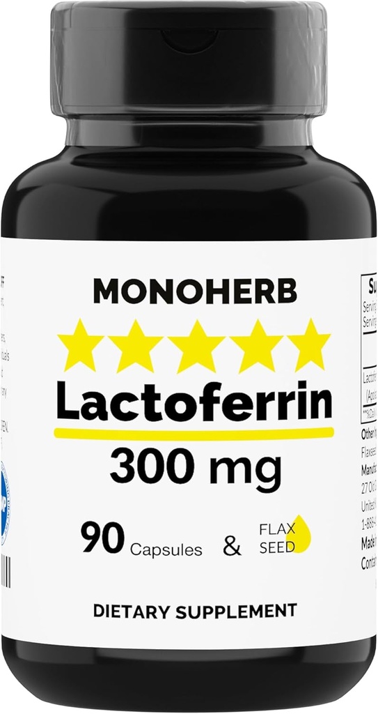 MONOHERB Lactoferrin 300 mg per kapsel - 90 vegetariska kapslar - tillverkade i USA
