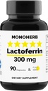 MONOHERB Lactoferrin 300 mg per kapsel - 90 vegetariska kapslar - tillverkade i USA