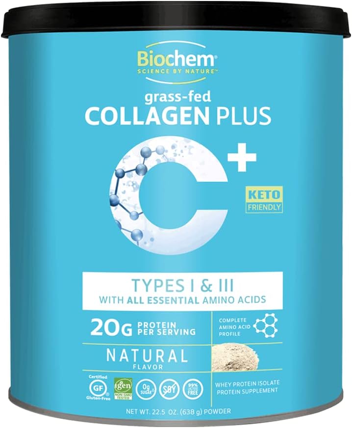 Biochem Collagen Plus Protein - 1.4lb - Natural Flavor - 20g of Collagen Protein Powder - Promotes Hair, Skin, Nail, Joint & Bone Health - Amino Acid - Keto-Friendly - Soft Tissue Support